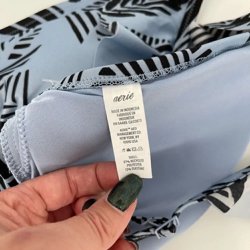 NWOT Aerie Triangle Ruffle Longline Bikini Top Blue Palm Women XL‎